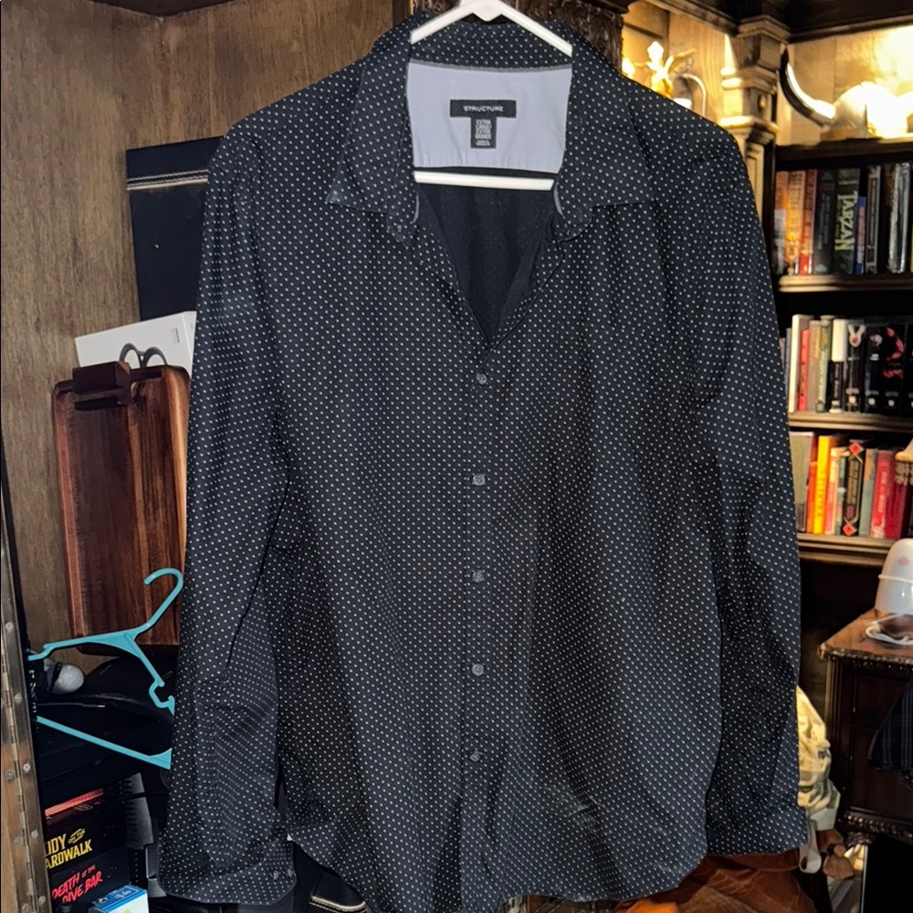 Structure Black Dress Shirt with Subtle Pattern